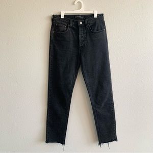 Aritzia Denim Forum The Yoko High Rise Slim Black Jeans Button Fly Raw Hem
